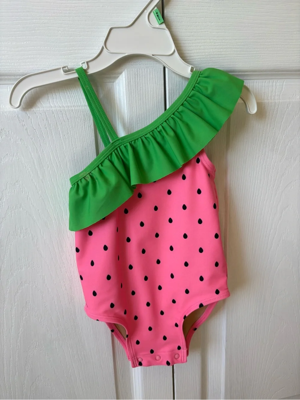 NWOT Old Navy Pink One-Shoulder Watermelon Print Swimsuit with Green Ruffle
